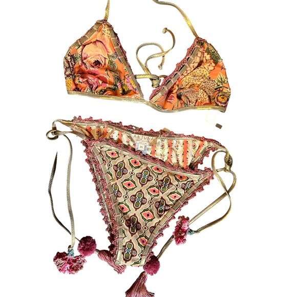 Anjuna Reversible Bikini Carina Mix Fiore Rosa Floral Medium Made In Italy $438 - Picture 6 of 12